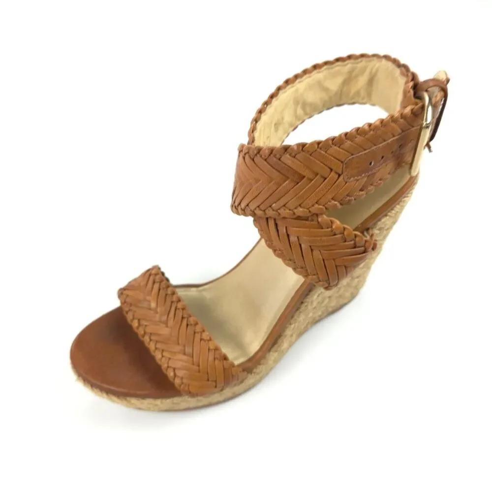 STUART WEITZMAN Elixir Wedge Espadrille Braided Leather Heels Beachy Boho Hippie